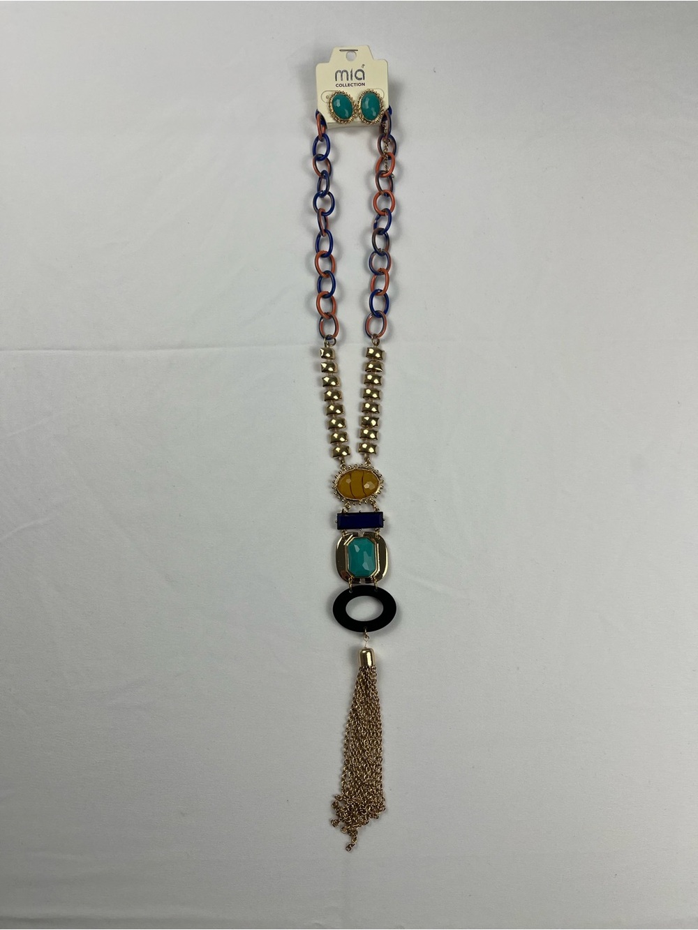 Mia Collection Statement Necklace & Earrings Set Colorful Tassel Pendant